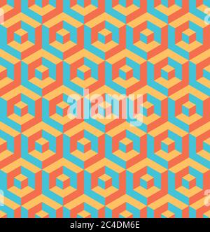 Abstrakter 3D-Hintergrund von isometrischen sechseckigen Formen in Retro-Farben. Vektor nahtlose Muster Design. Stock Vektor