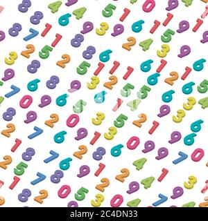 Mosaik aus bunten 3D-Ziffern. Hintergrund der Zahlen. Vektor-Nahtloses Muster. Stock Vektor