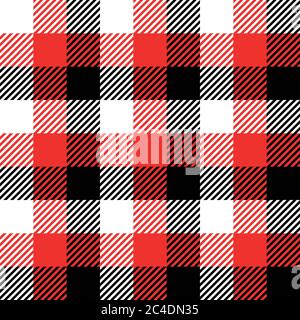 Holzfällerkaro in rot, weiß und schwarz. Nahtloses Vektormuster. Einfaches Vintage Textil-Design. Stock Vektor