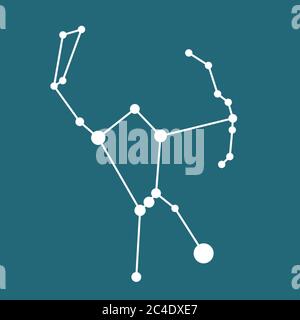 Orion-Konstellation aus weißen Punkten und Linien. Einfache flache Vektordarstellung auf dunkelblauem Hintergrund. Stock Vektor