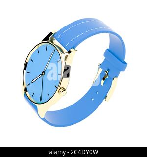 Armbanduhr. Blaues Zifferblatt mit goldenen und blauen Leder Armband Stockfoto