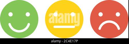 Grundlegende Emoticons gesetzt. Drei Gesichtsausdruck der Feedback-Skala - von positiv bis negativ. Einfache Vektorsymbole. Stock Vektor