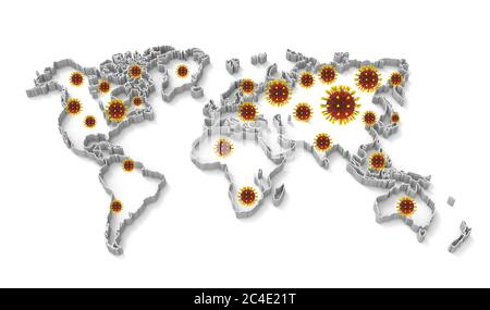 3D-Illustration des Coronavirus - weltweit verbreitet Stockfoto