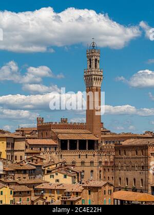 Erhöhte Sicht auf Siena und Torre del Mangia. Siena, Italien. Stockfoto