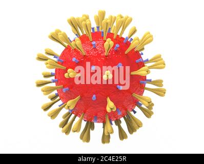 3D-Darstellung des Coronavirus isoliert in weißem Hintergrund - covid 19 Stockfoto