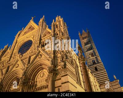 Kathedrale von Siena, beleuchtet in der Dämmerung. Siena. Italien. Stockfoto