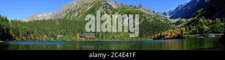 Panoramafoto des Poprader Sees in der Hohen Tatra, Slowakei Stockfoto