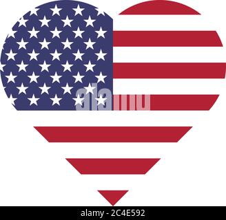 USA Flagge in Form eines Herzens. Patriotische Nationalsymbole der Vereinigten Staaten von Amerika. Einfache flache Vektorgrafik. Stock Vektor