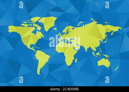 Low-Poly-Karte der Welt. Polygonales Vektordesign in Grün und Blau. Stock Vektor