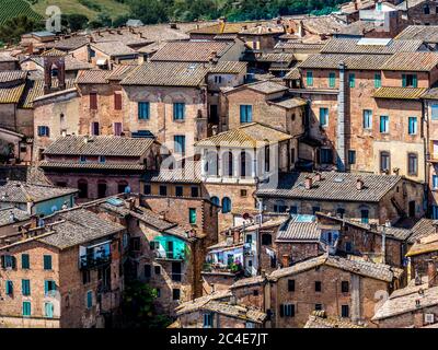 Erhöhter Blick auf die Wohngegend von Siena. Italien. Stockfoto