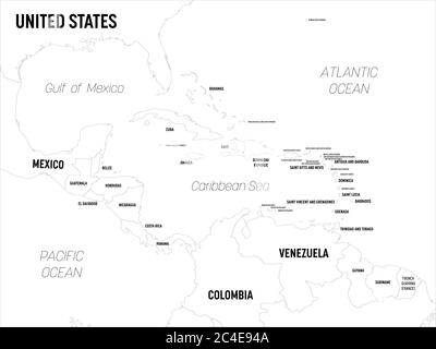 Karte für Zentralamerika. Hoch detaillierte politische Karte Mittelamerika und Karibik Region mit Land, Hauptstadt, Meer und Meer Namen Kennzeichnung. Stock Vektor