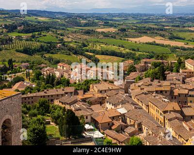 Luftaufnahme von San Gimignano, Toskana, Italien. Stockfoto