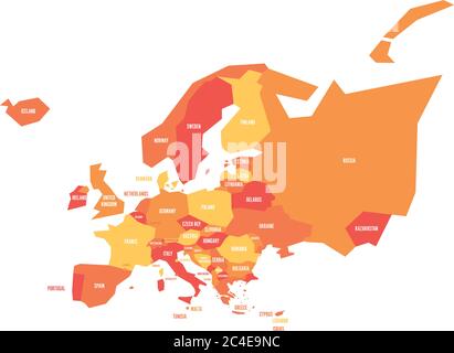 Sehr vereinfachte infographische politische Karte von Europa in oange Farbschema. Einfache geometrische Vektordarstellung. Stock Vektor