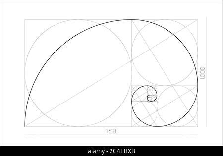 Golden ratio geometrische Konzept. Fibonacci Spirale. Vector Illustration Stock Vektor