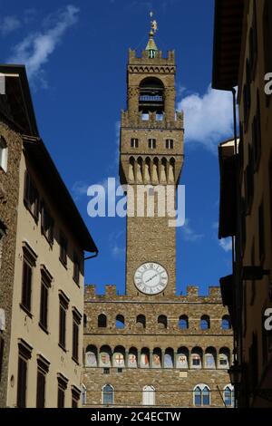 Palazzo Vecchio mittelalterlicher Turm, Florenz, Italien, touristischer Ort Stockfoto