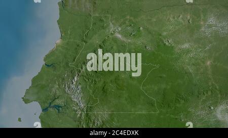 Centro Sur, Provinz Äquatorialguinea. Satellitenbilder. Form, die gegenüber dem Landesgebiet umrissen ist. 3D-Rendering Stockfoto