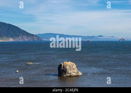 Ein Blick über den Pazifik von Port Orford an der Küste von Oregon Stockfoto