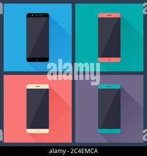 Smartphone Isoliert. Flaches Vektor Design Mobiltelefon. Farbiges Smartphone. Stock Vektor