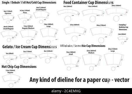 Jede Art von Dieline - Diecut für eine Papierbecher Vorlage - Vektor Stock Vektor