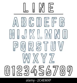 Schriftart Für Buchstabenlinien-Design. Buchstaben und Zahlen. Vektorgrafik. Stock Vektor