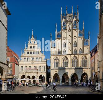 Historischer Hauptmarkt und Rathaus, Münster, Nordrhein-Westfalen, Deutschland Stockfoto