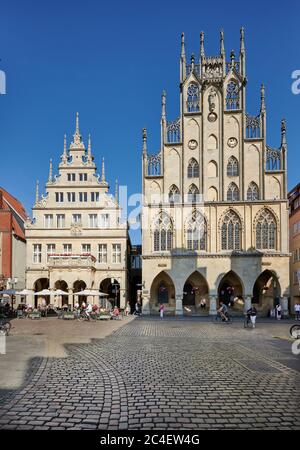 Historischer Hauptmarkt und Rathaus, Münster, Nordrhein-Westfalen, Deutschland Stockfoto