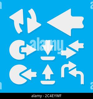Vorlage für Pfeilsymbole. Pfeil mit Schatten auf blauem Hintergrund. Vektorgrafik. Stock Vektor