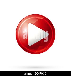Wiedergabesymbol. Rote Wiedergabetaste auf weißem Hintergrund. Vektorgrafik. Stock Vektor