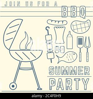 Einladung zur Grillparty. Liniendesign. Vektorgrafik. Stock Vektor