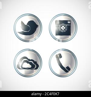 Abstraktes Design von Fotokamera, Messenger Bird, Telefon und Cloud-Symbole. Stock Vektor