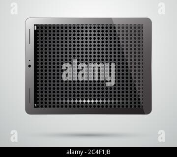 Tablet PC Computer mit metallischen perforierten Bildschirmschoner. Realistische moderne isolierte mobile Pad. Vektorgrafik. Stock Vektor