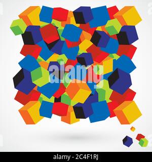 Abstrakter Hintergrund mit mehrfarbigen 3D-Würfeln. Vektordesign. Stock Vektor