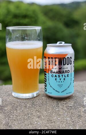 BrewDogs Special Edition „Barnard Castle Eye Test“ Bier wird an die Kunden geliefert. Wird bei 6% als „Hazy Durham IPA“ bezeichnet. Alle Gewinne aus dem Verkauf gehen in die Finanzierung der Produktion von kostenlosen medizinischen Qualität Hand Desinfektionsmittel. Stockfoto