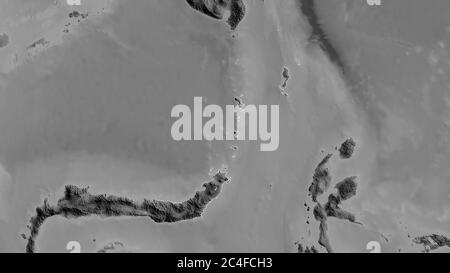 Sulawesi Utara, Provinz Indonesien. Graustufen-Karte mit Seen und Flüssen. Form, die gegenüber dem Landesgebiet umrissen ist. 3D-Rendering Stockfoto