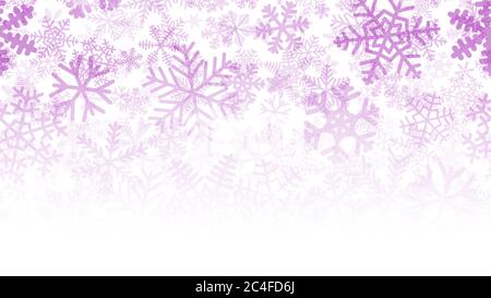 Weihnachtliche Hintergrund von vielen Schichten von Schneeflocken in verschiedenen Formen, Größen und Transparenz. Farbverlauf von lila zu weiß Stock Vektor