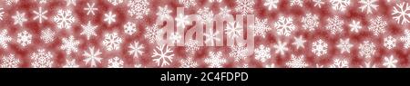 Weihnachten horizontale nahtlose Banner von weißen Schneeflocken auf rotem Hintergrund Stock Vektor