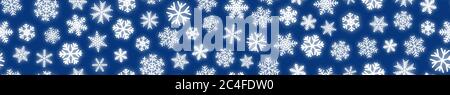 Weihnachten horizontale nahtlose Banner von weißen Schneeflocken auf blauem Hintergrund Stock Vektor
