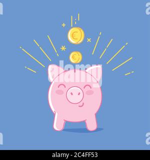 Sparschwein-Symbol auf blauem Hintergrund. Niedliches Sparschwein Stock Vektor