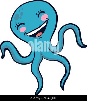 Blauer Oktopus, Illustration, Vektor auf weißem Hintergrund Stock Vektor