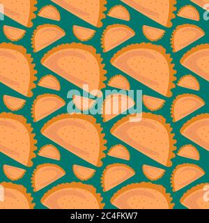 Taco-Muster, Nahtloses Muster auf grünem Hintergrund. Stock Vektor