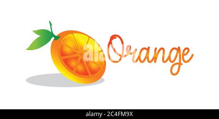 Frisches Orangensaft Splash Banner mit apteitischen Tropfen aus Kondensation, Obst Scheibe auf Gradienten orange Hintergrund für Marke, Logo, Vorlage, Etikett, em Stock Vektor