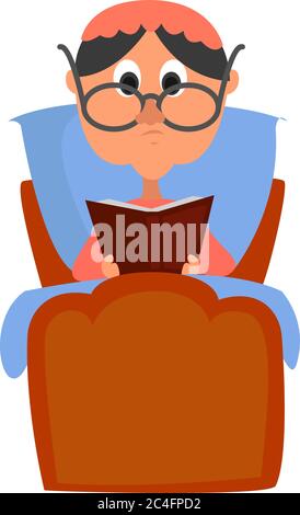 Oma Lesebuch, Illustration, Vektor auf weißem Hintergrund Stock Vektor