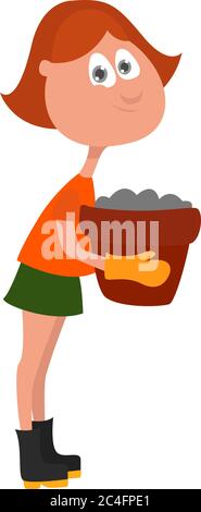 Mädchen im Garten, Illustration, Vektor auf weißem Hintergrund Stock Vektor