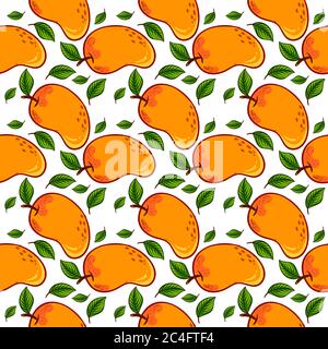 Mango-Muster, Nahtloses Muster auf weißem Hintergrund. Stock Vektor