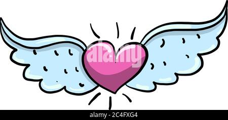 Rosa Herz mit Flügeln, Illustration, Vektor auf weißem Hintergrund Stock Vektor