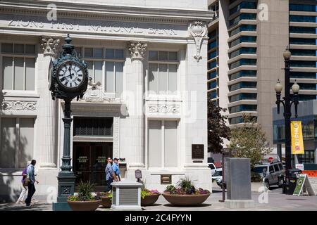 Zion Bank (Eagle Emporium Building) an der Main Street, Salt Lake City, Utah, USA, Nordamerika (ältestes bestehendes Geschäftsgebäude in Salt Lake City) Stockfoto