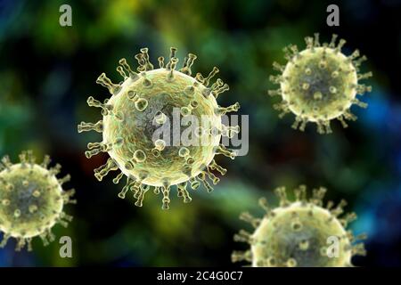 Computer Illustration ein Varizellen Zoster Virus-Partikel, die Ursache von Windpocken und Gürtelrose. Varizella-Zoster-Virus ist auch bekannt als menschliches Herpes-Virustyp 3 (HHV-3). Stockfoto