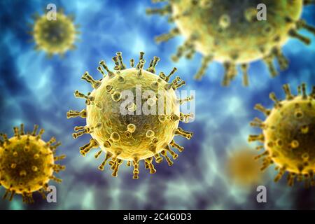 Computer Illustration ein Varizellen Zoster Virus-Partikel, die Ursache von Windpocken und Gürtelrose. Varizella-Zoster-Virus ist auch bekannt als menschliches Herpes-Virustyp 3 (HHV-3). Stockfoto