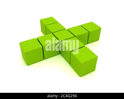 Grünes Kreuz aus Blöcken Stockfoto