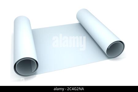 3D leere Blaupause Rolle Papier Stockfoto